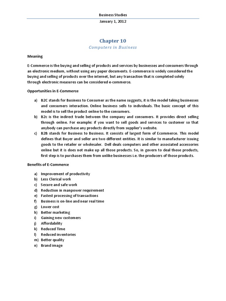 Chapter 10 BS 2 2PUC - Business Studies Notes | PDF | Databases | E ...