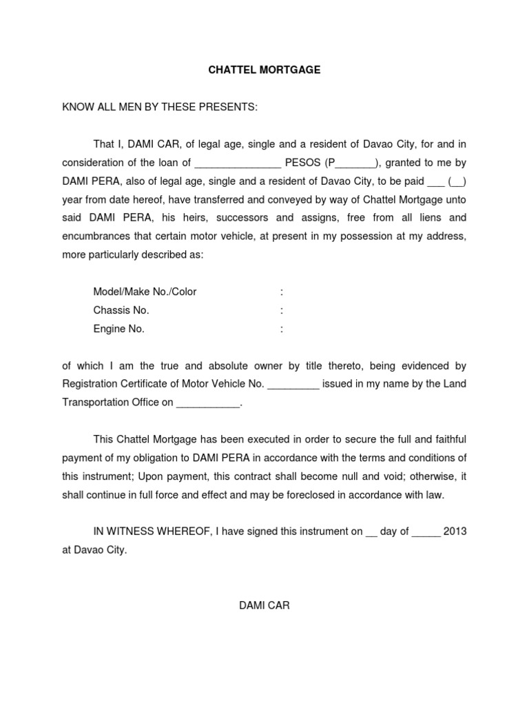 Chattel Mortgage Mortgage Law Property Law