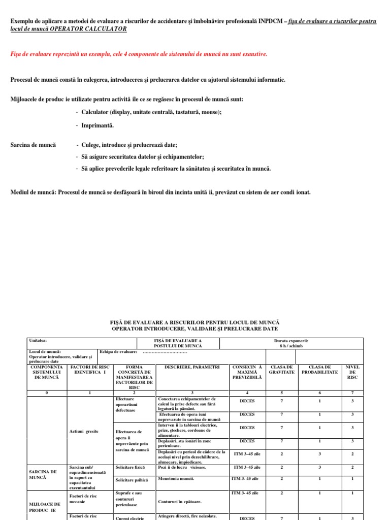 Fisa de Evaluare Operator Introducere Date Met. INPDCM Modificat | PDF
