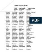 List of Regular Verbs Infinitive Past Participle Significado