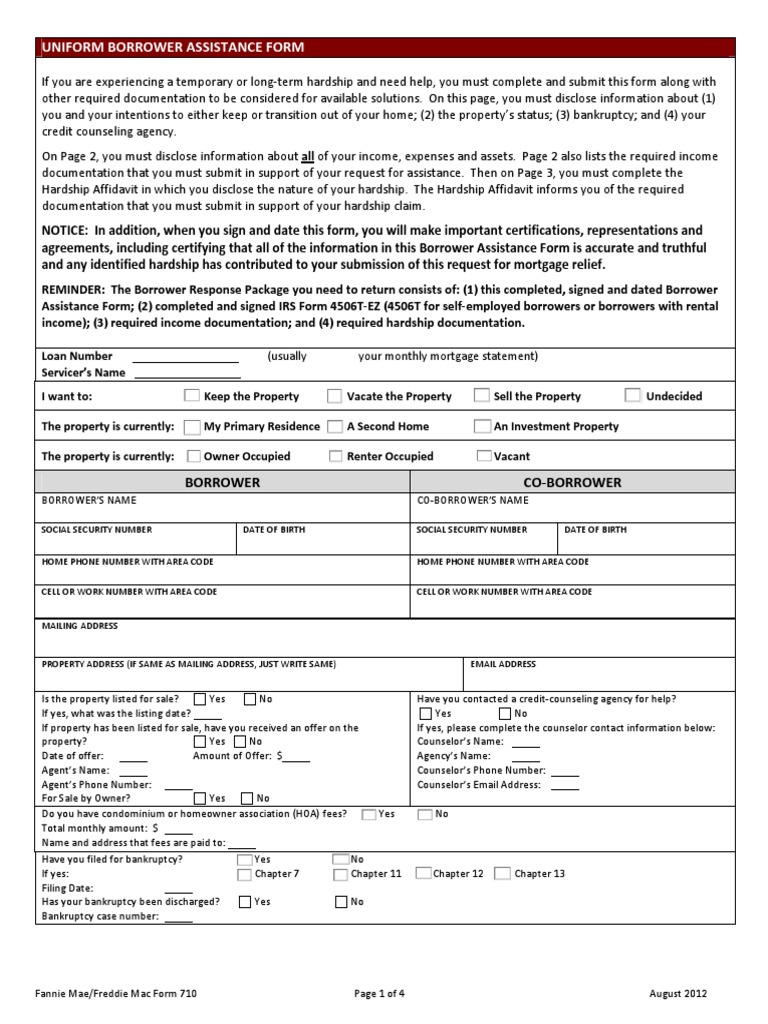 710 Fha Form on Hardship Freddie Mac Mortgage Loan