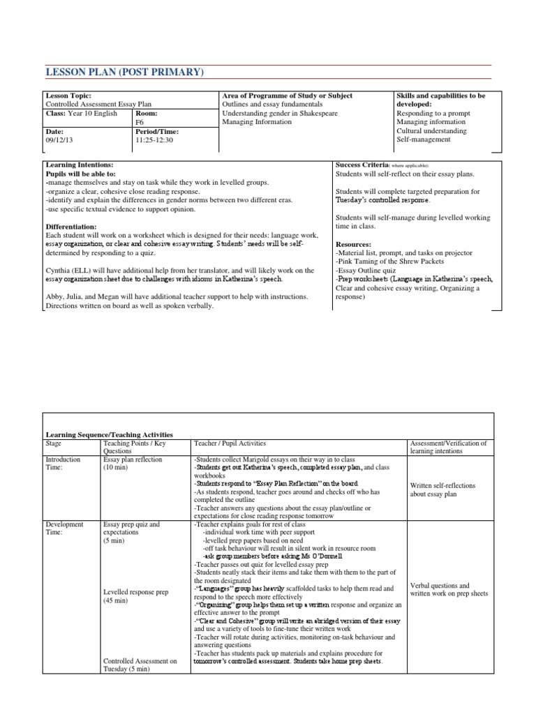 paragraph writing lesson plan pdf