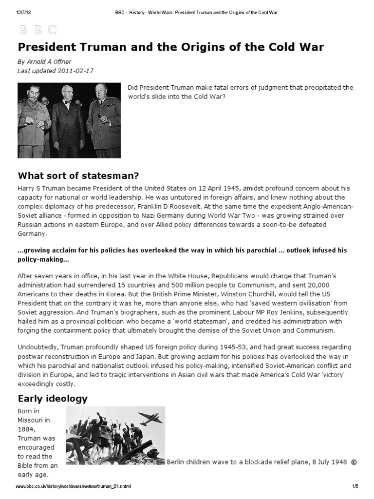 President Truman and The Origins of The Cold War PDF Harry S