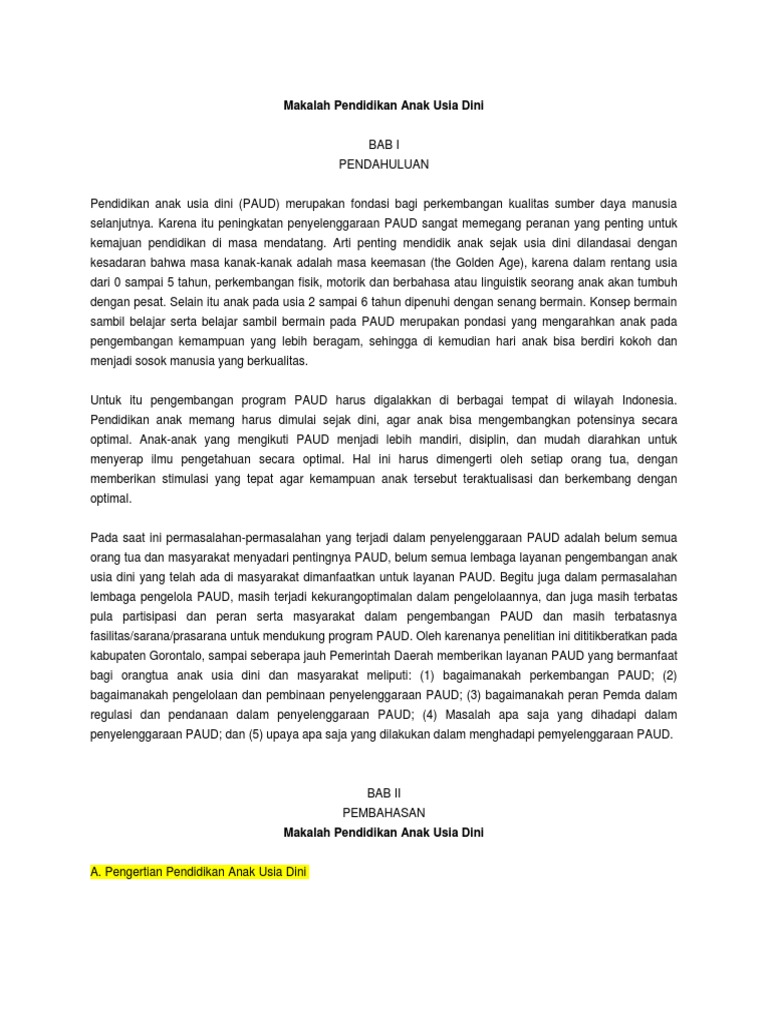 Makalah Pendidikan Anak Usia Dini
