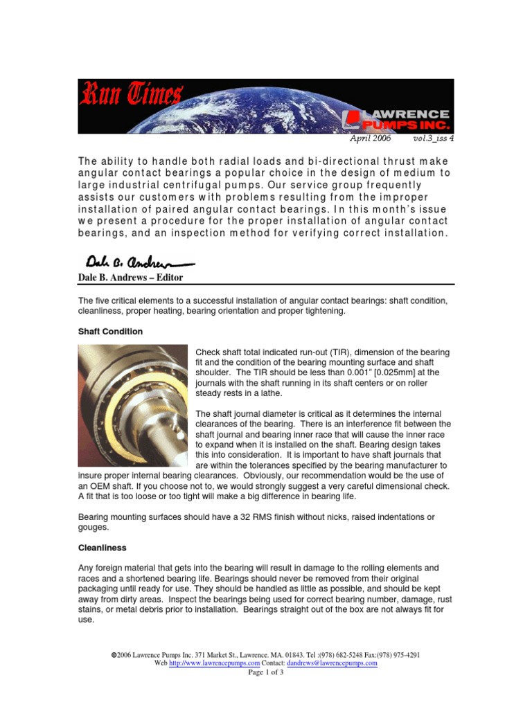 Angular Contact Bearing Installation PDF Bearing (Mechanical