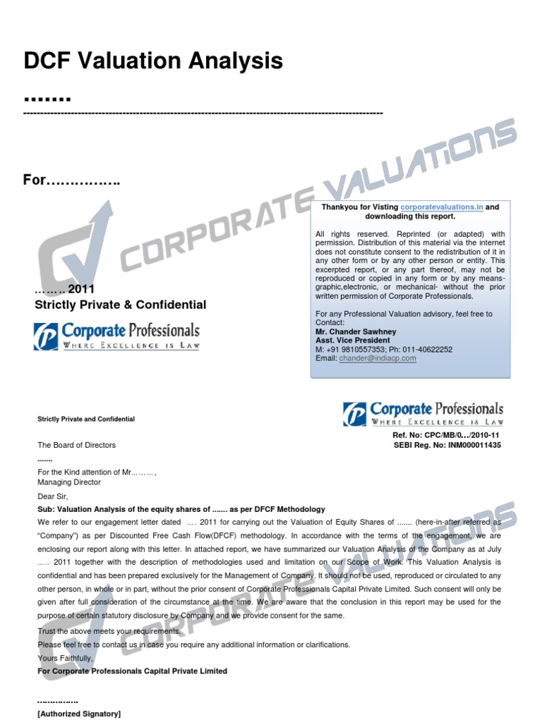 Sample Report DCF Valuation (Finance) Free Cash Flow