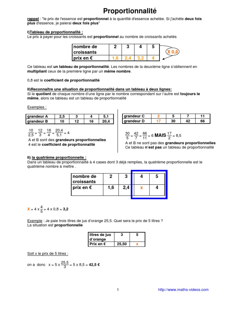 Exercice De Proportionnalité 5ème Avec Correction