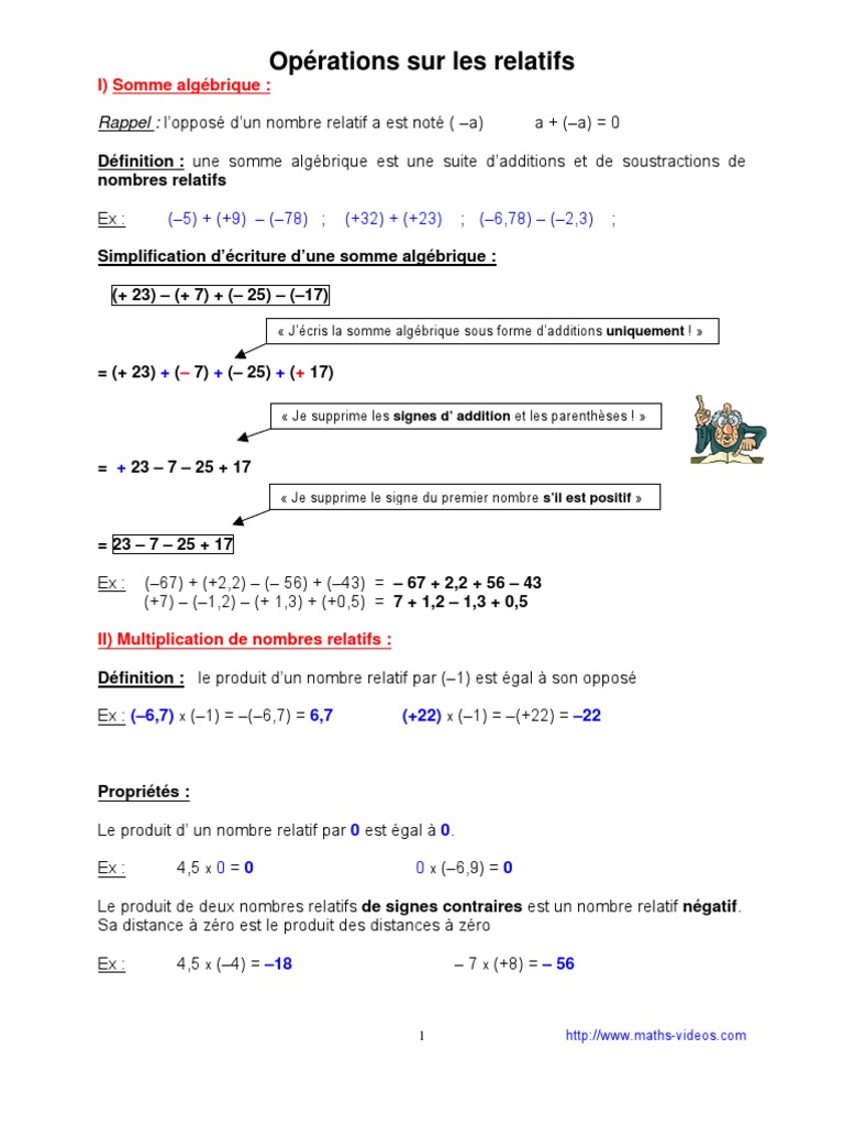 Exercice Nombre Relatif 4ème Avec Correction