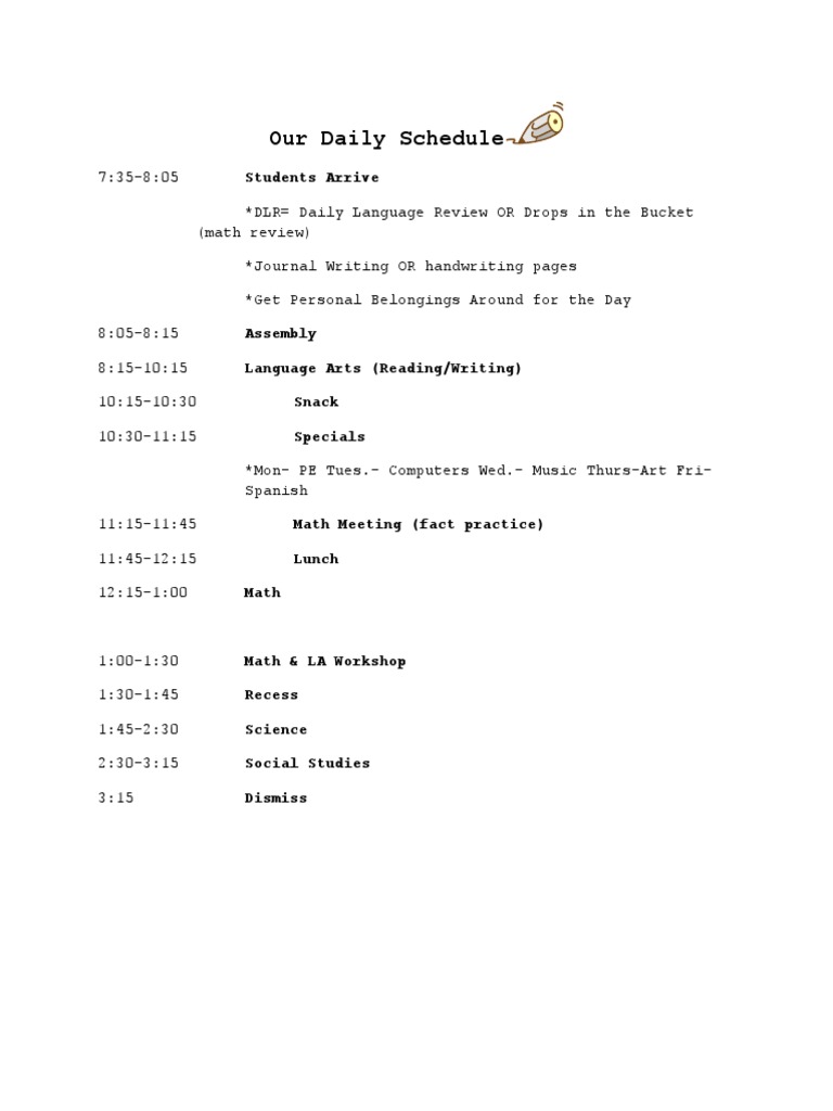 Third Grade Daily Schedule | PDF | Foreign Language Studies | Home & Garden