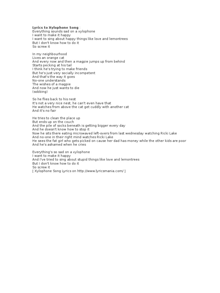 Lyrics To Xylophone Song PDF Musical Compositions Piano