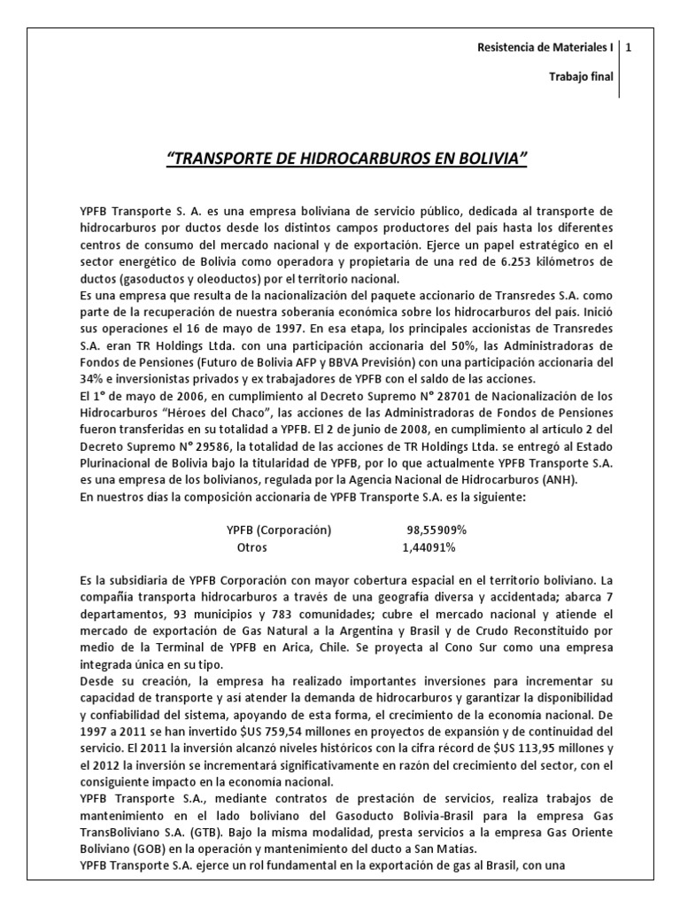 Transporte de Hidrocarburos en Bolivia | PDF | Bolivia | Petróleo