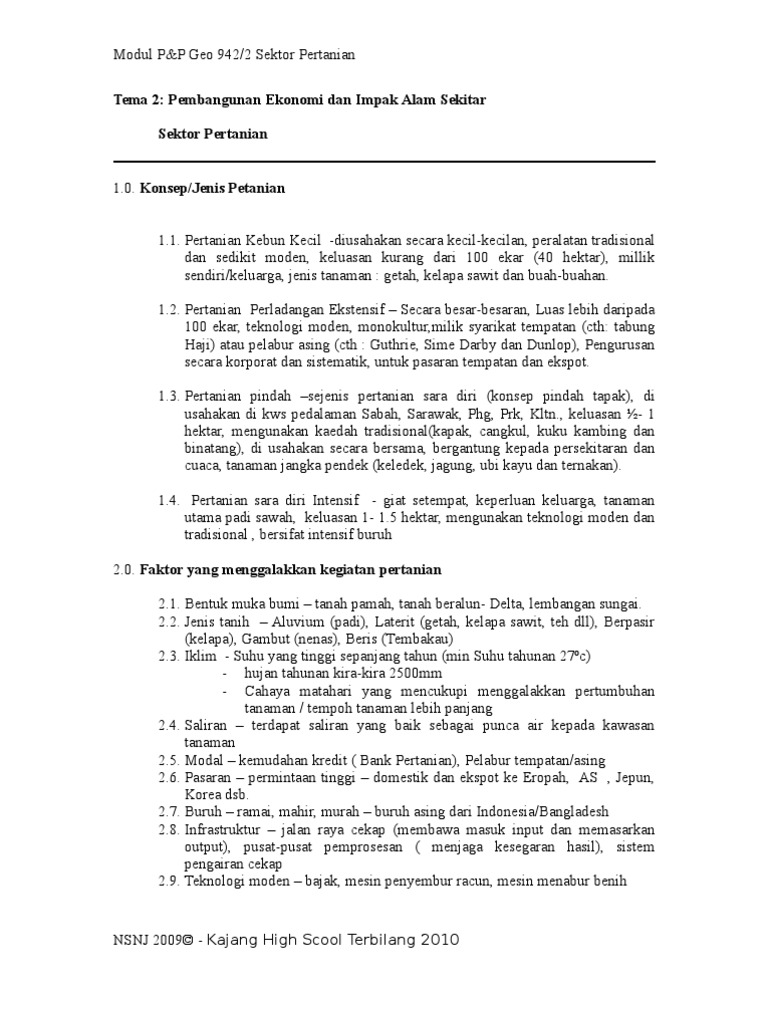 Modul P&P Geografi STPM Tema 2 - Pertanian, perikanan dan 