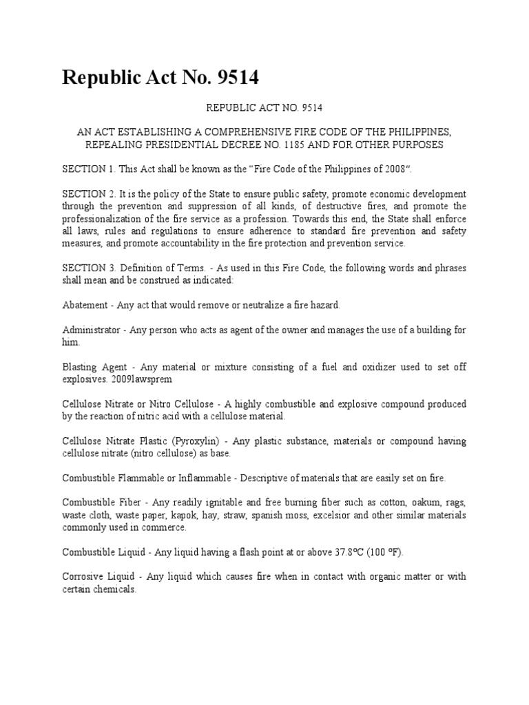 Fire Code of the Philippines (RA 9514) | PDF | Explosive Material ...