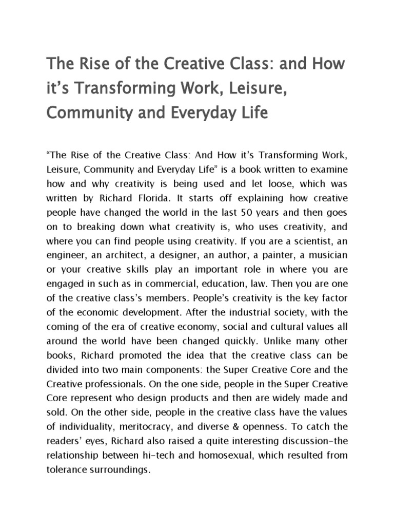 The Rise of the Creative Class Explained | PDF | Creativity | Economies