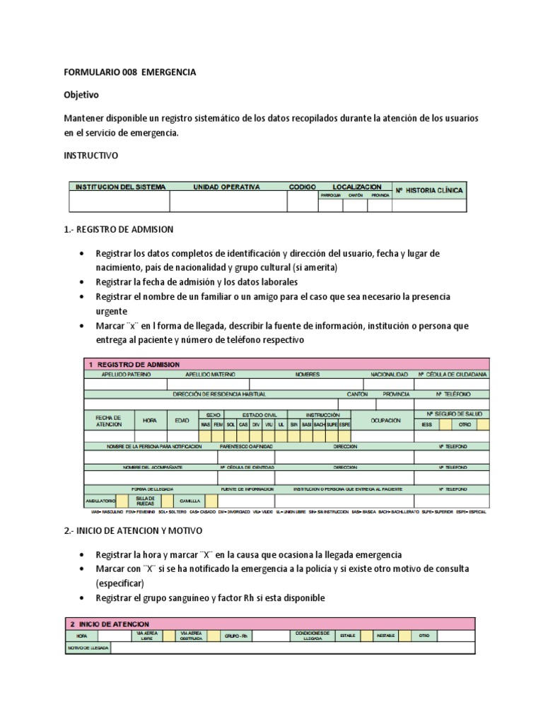 Formulario 008 Emergencia | Descargar gratis PDF | Diagnostico medico ...