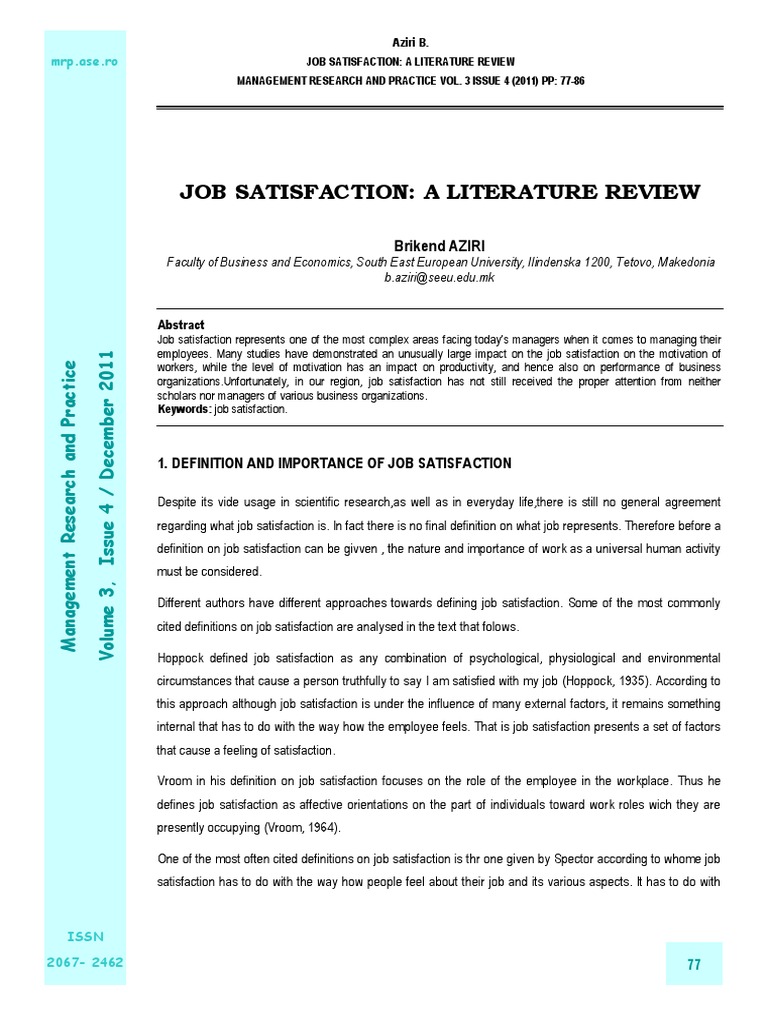 job satisfaction a literature review