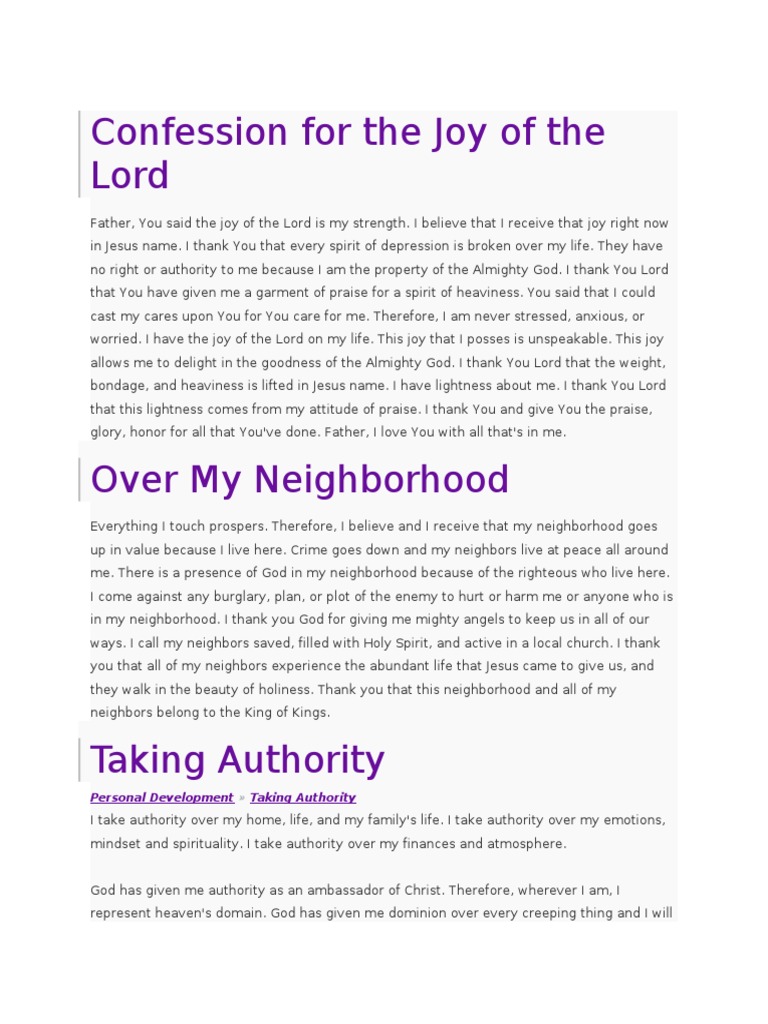 Daily Confessions of Joy and Authority | PDF | Jesus | Theology