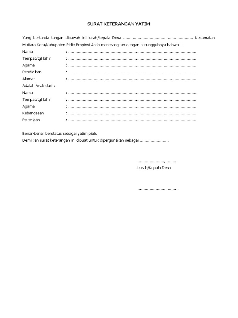 Surat Keterangan Yatim