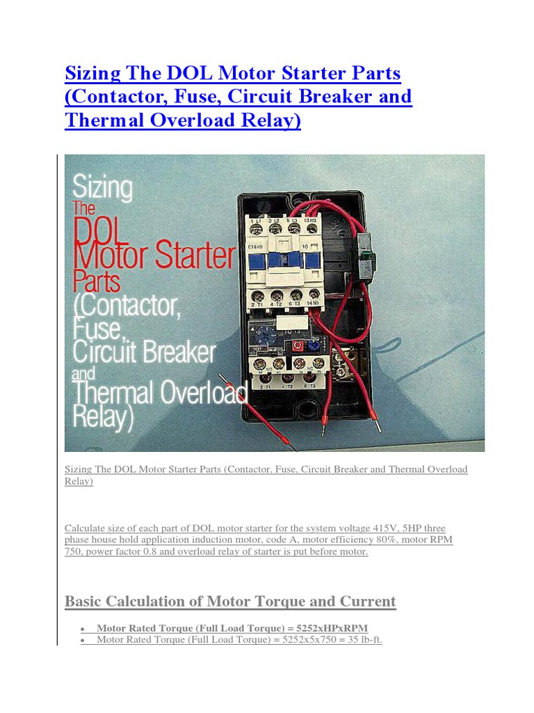 DOL Starter Sizing for 5HP Motor | PDF | Fuse (Electrical) | Relay