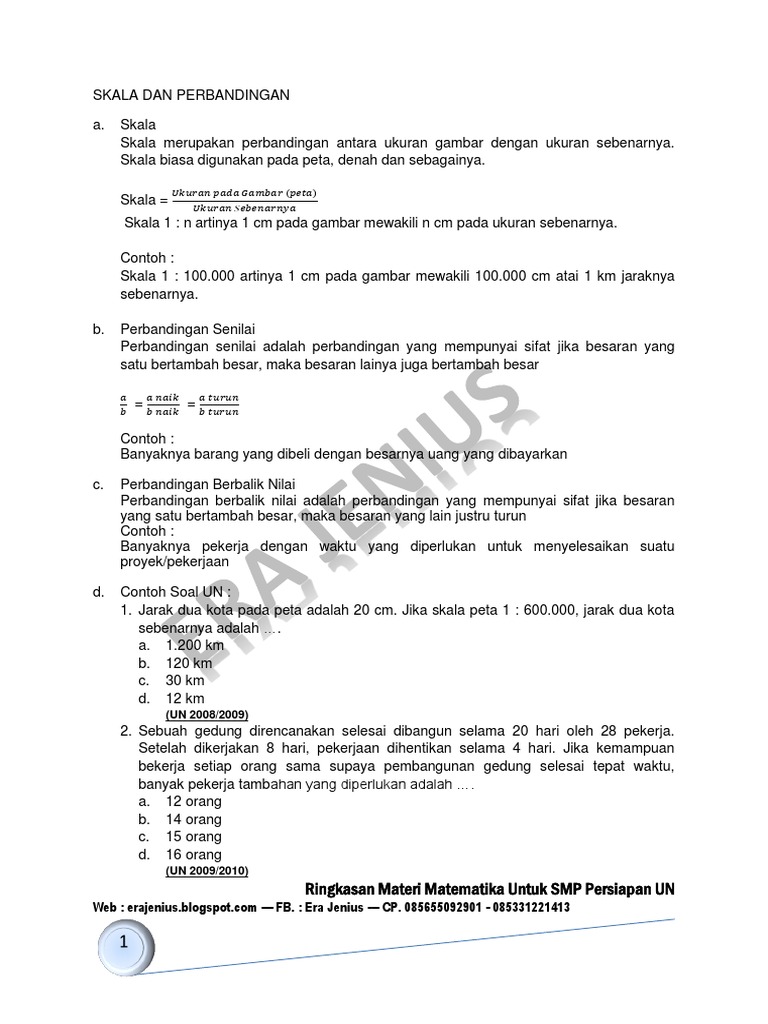 Smp Kelas 9 Bab Skala Dan Perbandingan