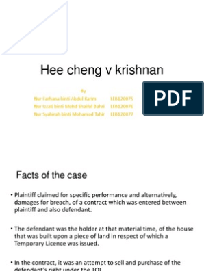 Hee Cheng V Krishnan Business Law Private Law
