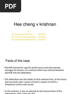 Hee Cheng V Krishnan Business Law Private Law