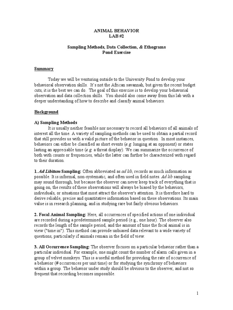 Animal Behavior Sampling Methods Guide | PDF | Ethology | Sampling ...