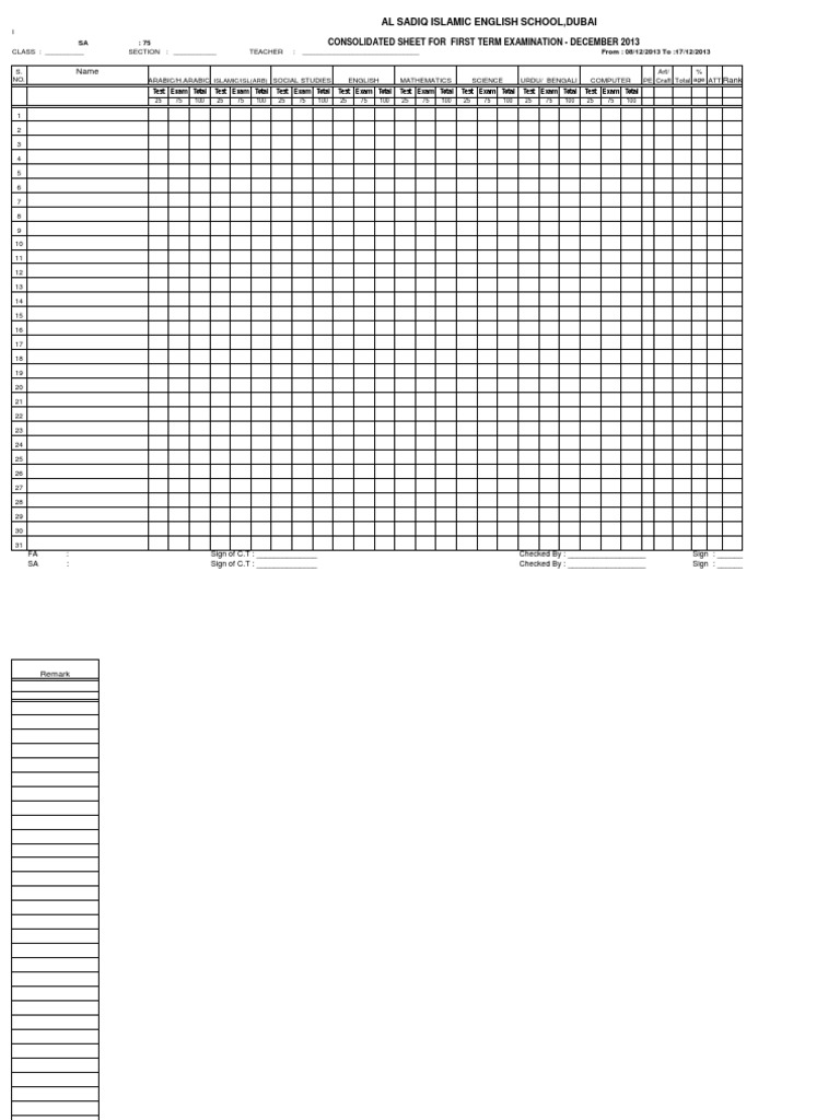 December 2013 Exam Results Sheet | PDF