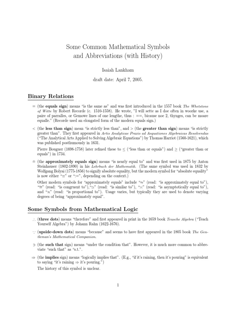 Common Math Symbols and Abbreviations | PDF | Pi | Teaching Mathematics
