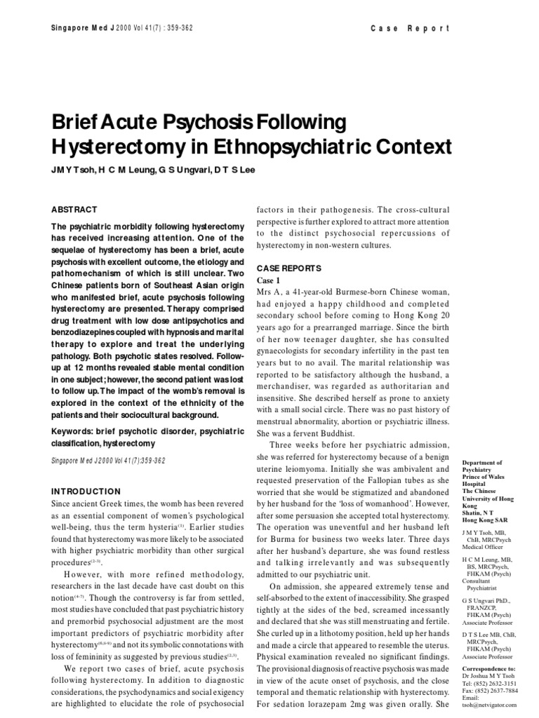 Brief Acute Psychosis Psychosis Psychiatry