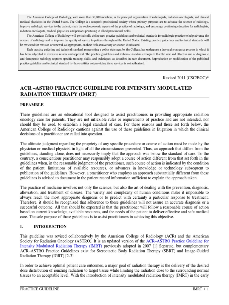 ACR-ASTRO IMRT Practice Guidelines | PDF | Radiation Therapy | Dosimetry