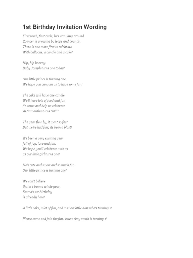 1st Birthday Invitation Wording | PDF | Birthdays | Observances, image size:768x1024