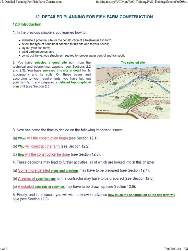 Fish Farm Construction Planning Guide | PDF | Specification (Technical ...