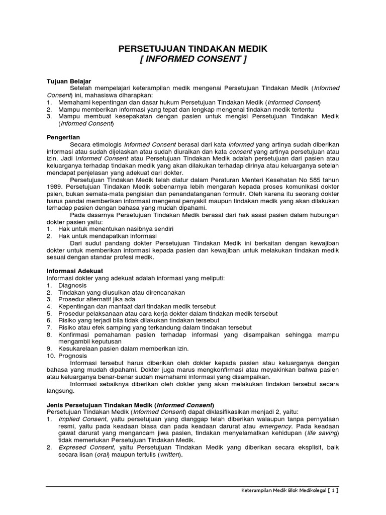 Persetujuan Tindakan Medik [ Informed Consent ]