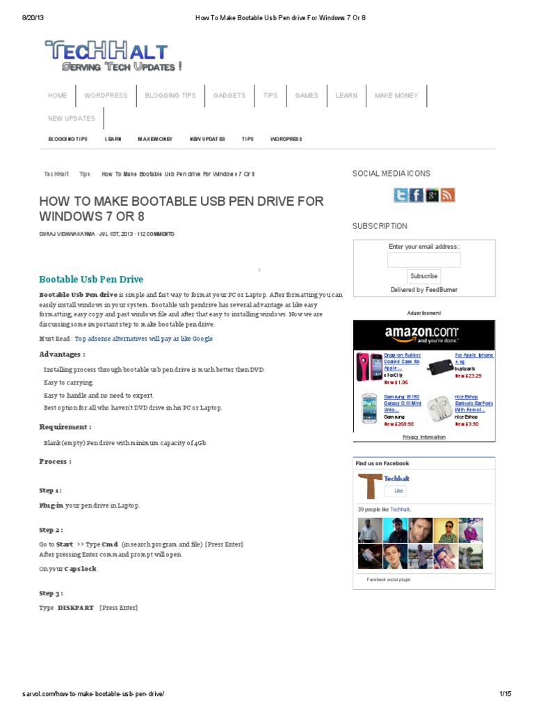 How To Make Bootable Usb Pen Drive For Windows 7 or 8 | PDF | Usb Flash ...