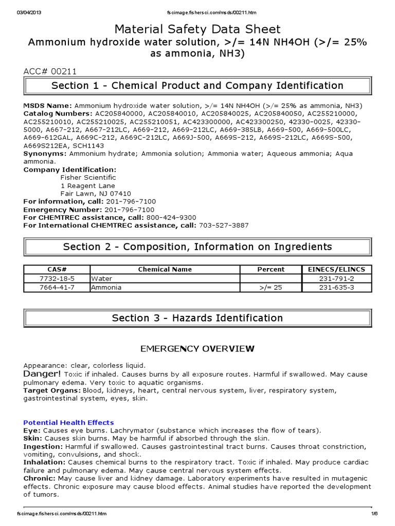 Nh4oh Msds Ammonia Personal Protective Equipment