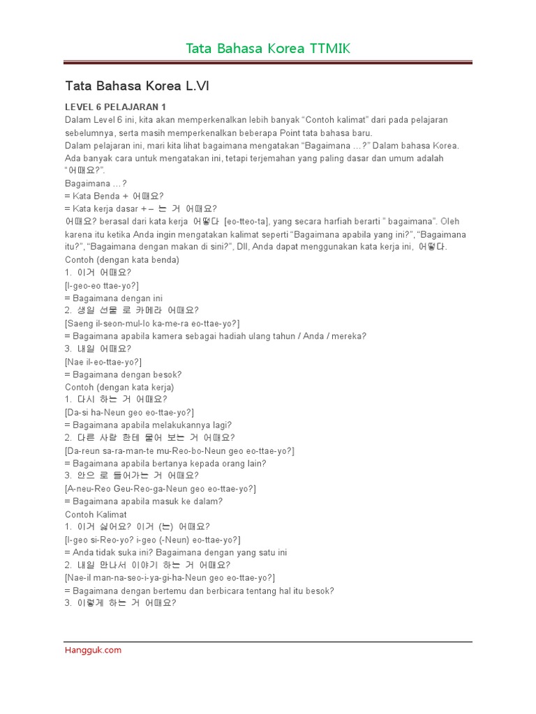 Tata Bahasa Korea Level Vi