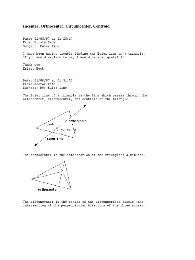 Triangles Orthocenter, Incenter, Centroid, Circumcenter | PDF