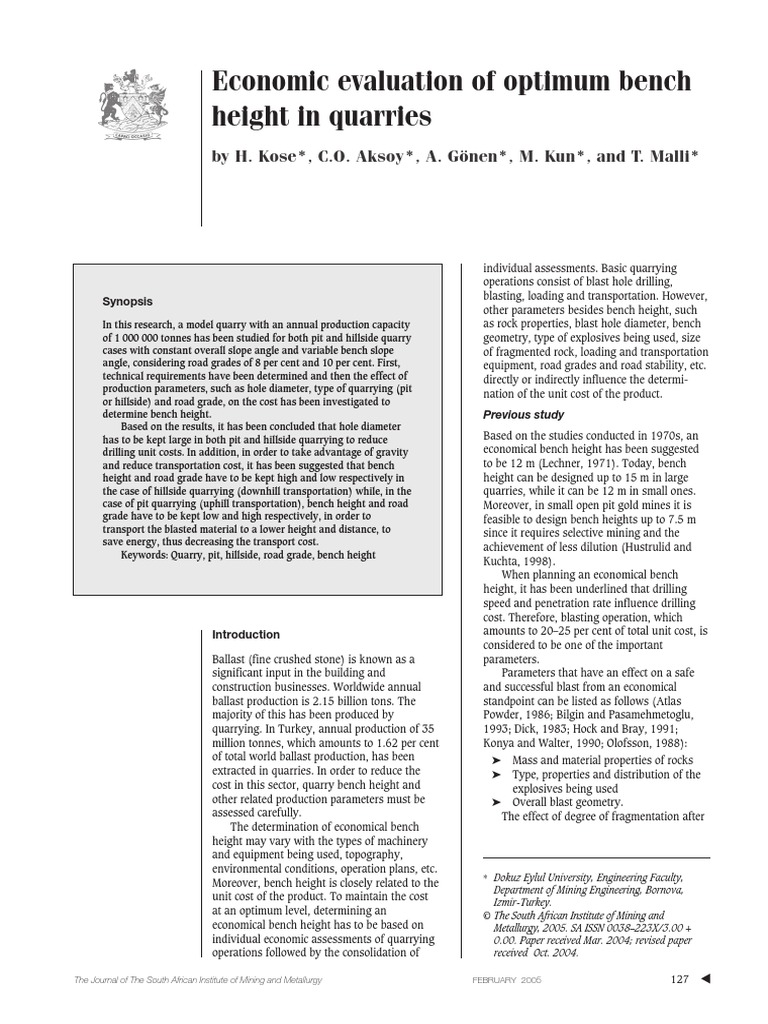 SAIMM - Economic Evaluation of Optimum Bench Height | PDF | Coal Mining ...