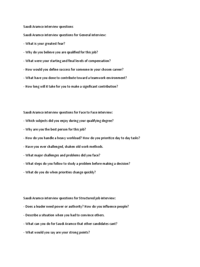 Saudi Aramco Interview Questions Interview Job Interview