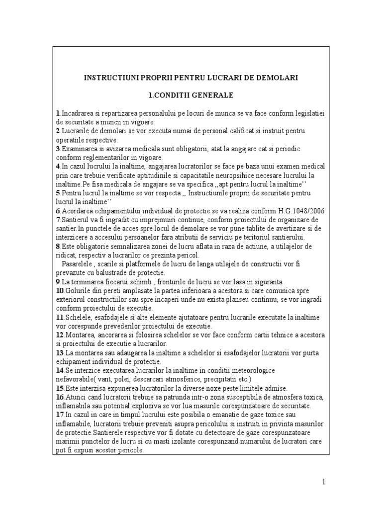 Instructiuni Proprii Pentru Lucrari de Demolari | PDF