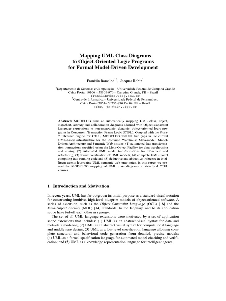 Mapping UML Class Diagrams To Object-Oriented Logic Programs For Formal ...