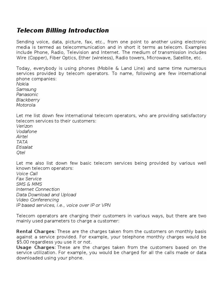 Telecom Billing Introduction Summary | PDF | Invoice | Revenue