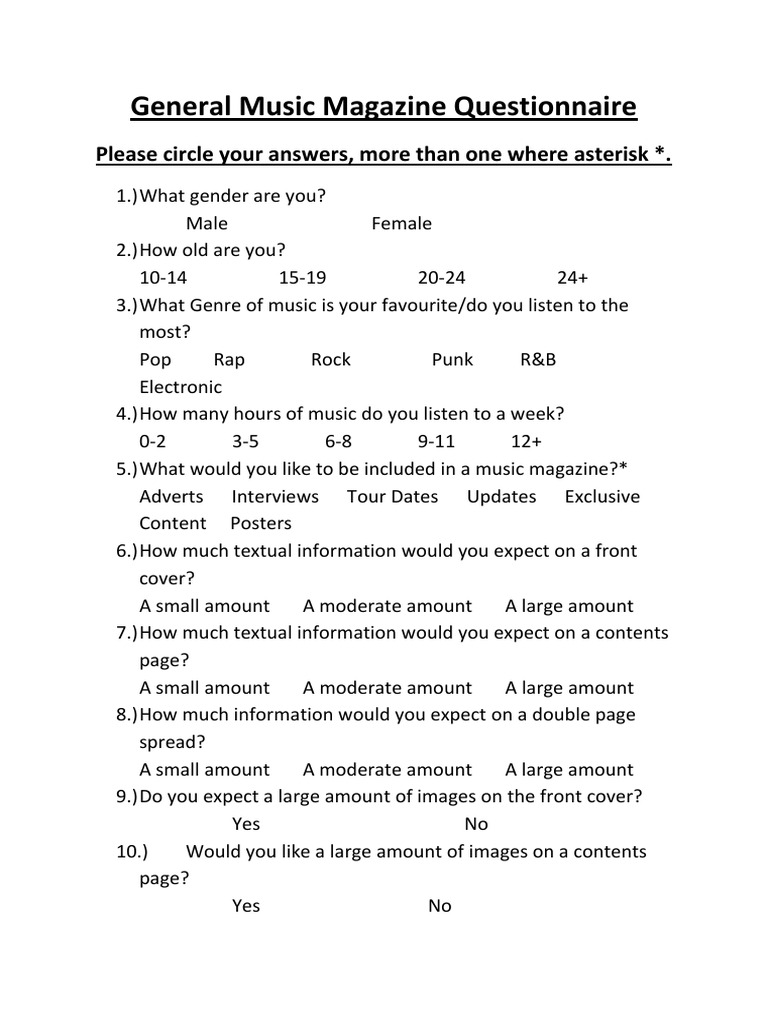 General Questionnaire | PDF | Games & Activities