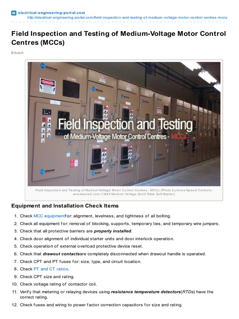 Eep-Field Inspection and Testing of MediumVoltage Motor Control Centres ...