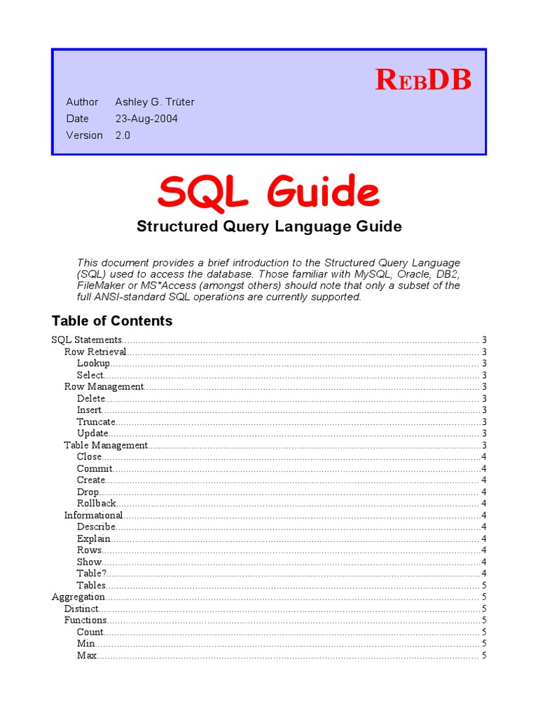 SQL Guide | Sql | Table (Database)