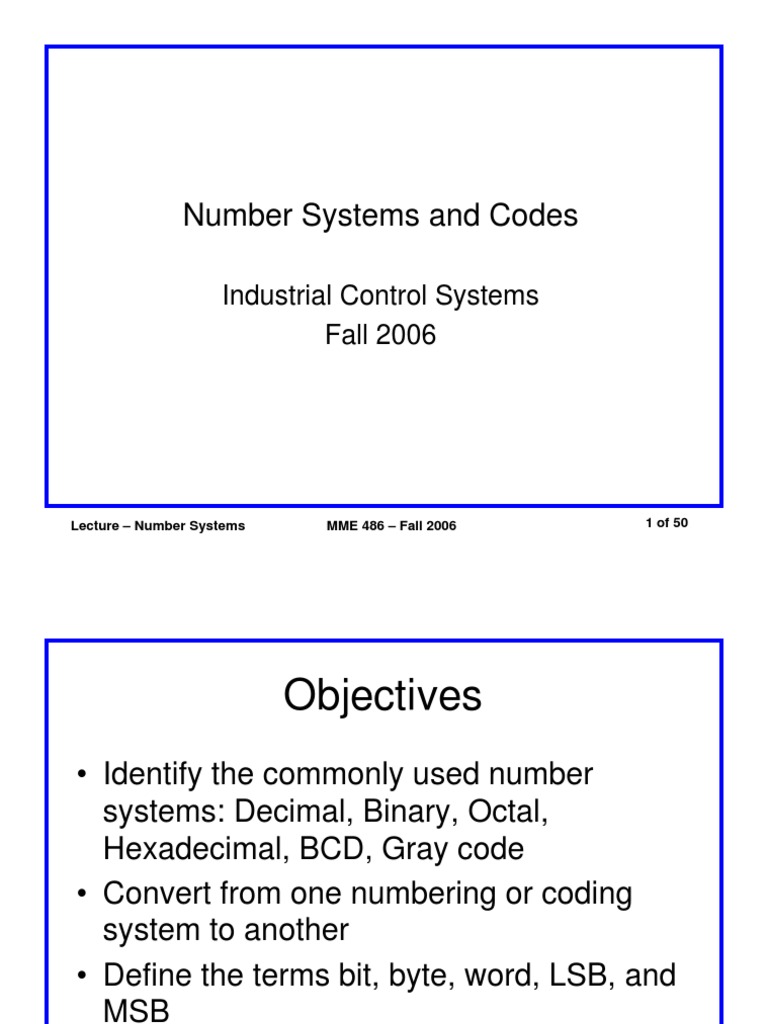 Number Systems and Codes: Industrial Control Systems Fall 2006 | PDF ...