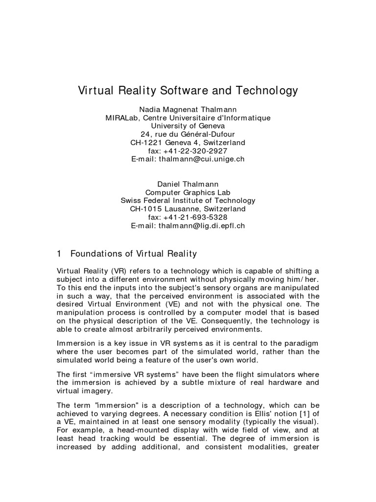 Virtual Reality - Software & Technology | PDF
