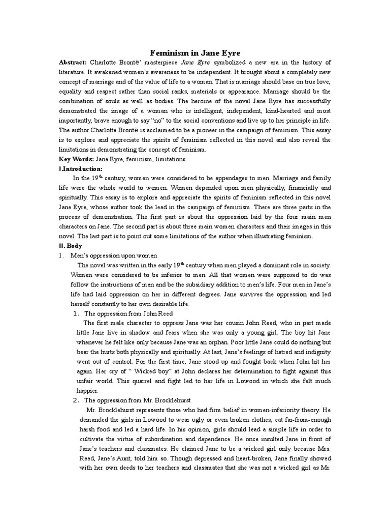 Feminism in Jane Eyre PDF Jane Eyre Feminism
