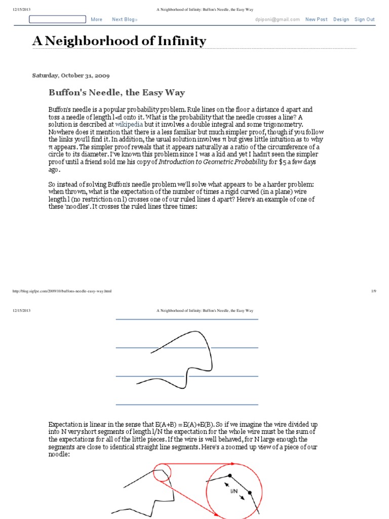 Simplified Buffon's Needle Solution | PDF | Expected Value | Pi